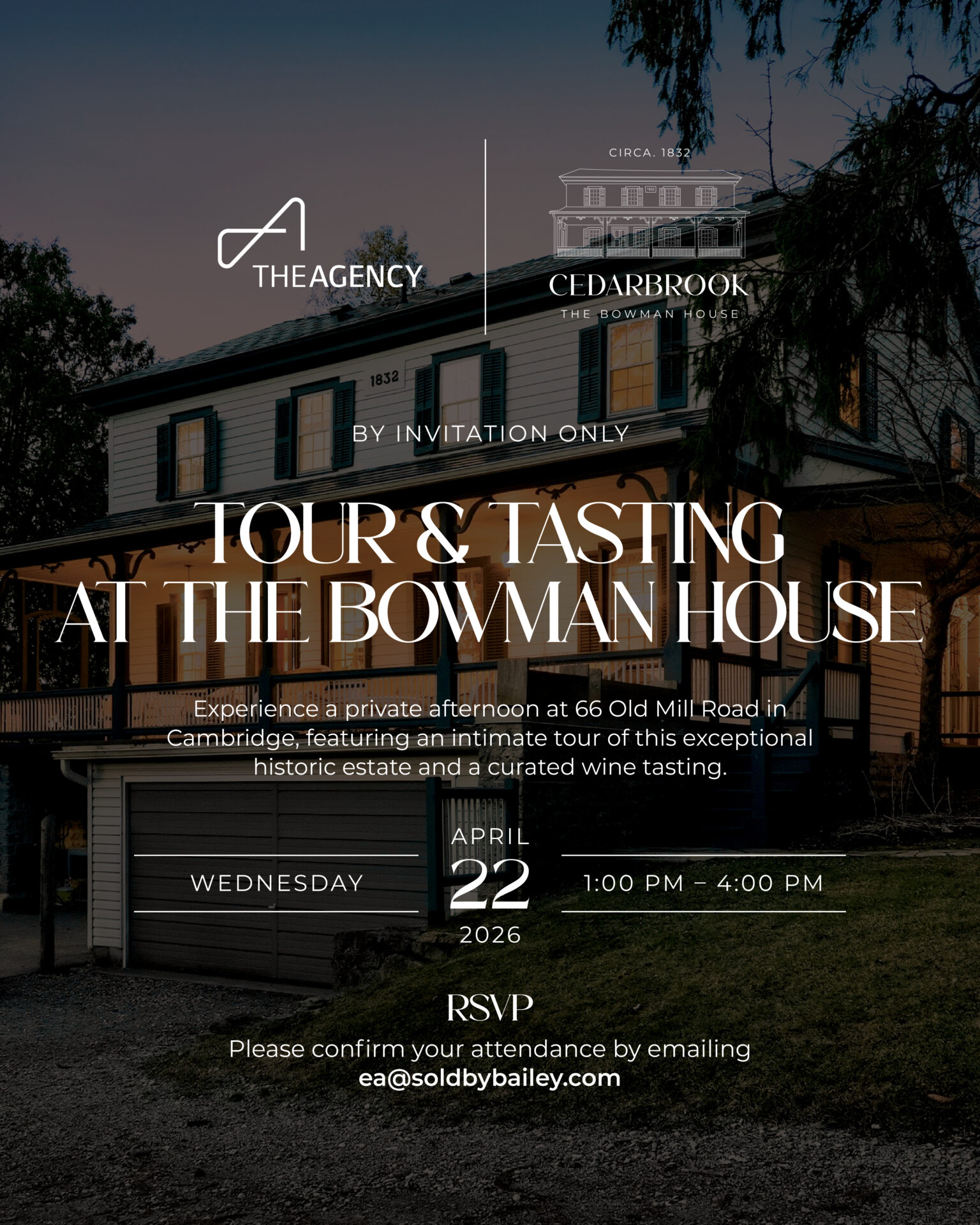Invitation-only Tour and Tasting event at The Bowman House