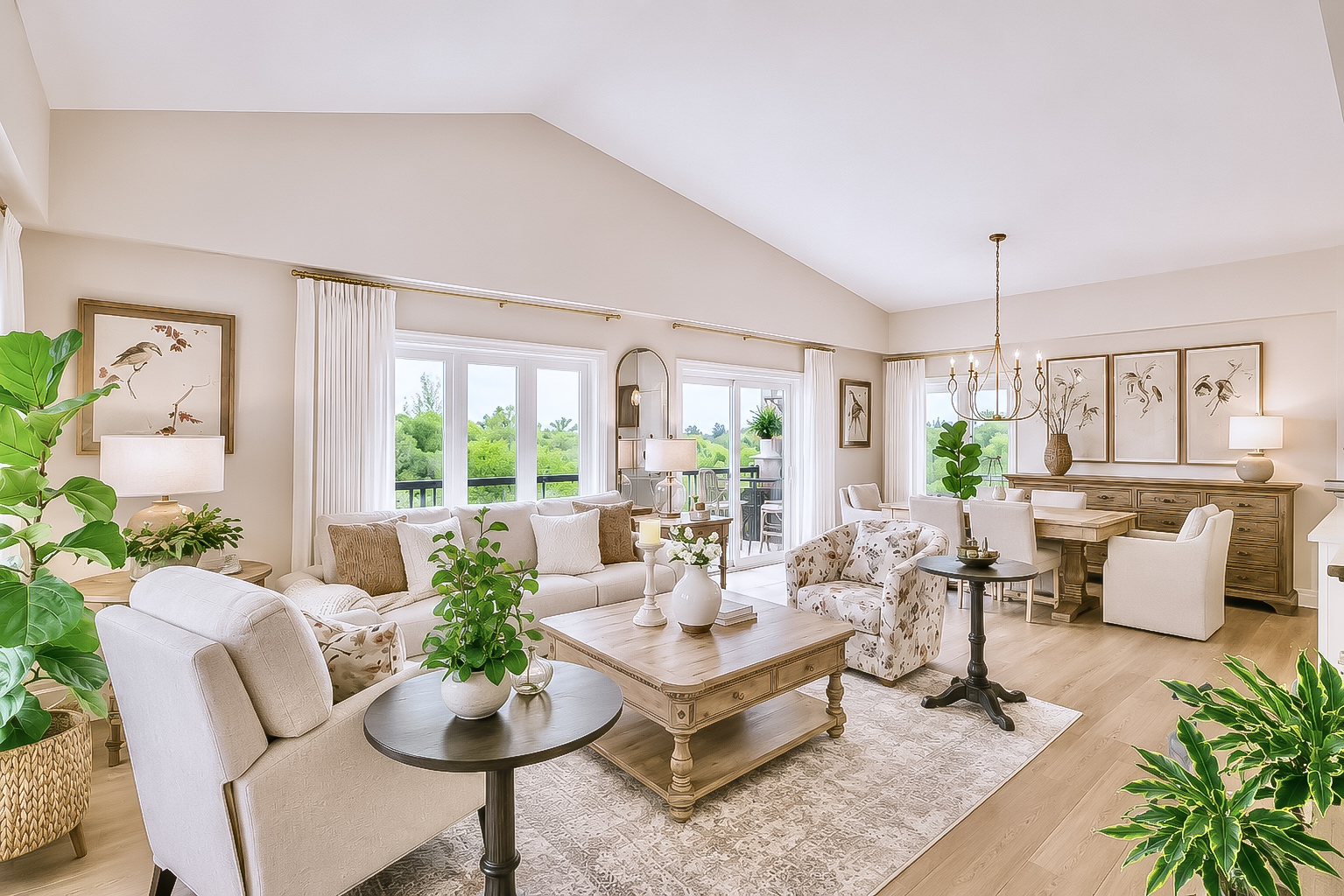 Staged living room of the Elora penthouse at 23 Stumpf Street